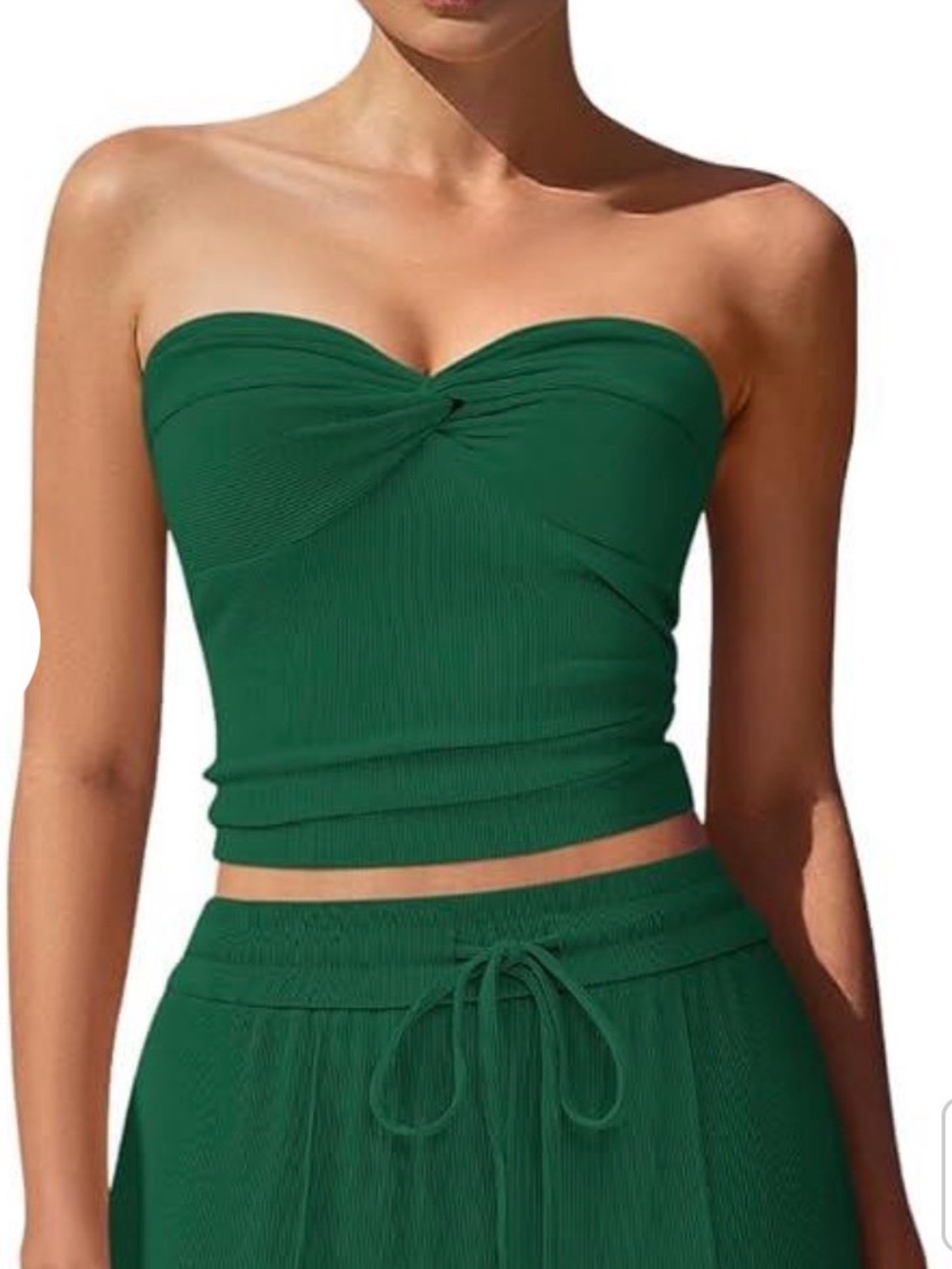 BTFBM Ribbed Strapless Two Piece Set Twist Knot Tube Crop Size XS Green - Picture 2 of 10